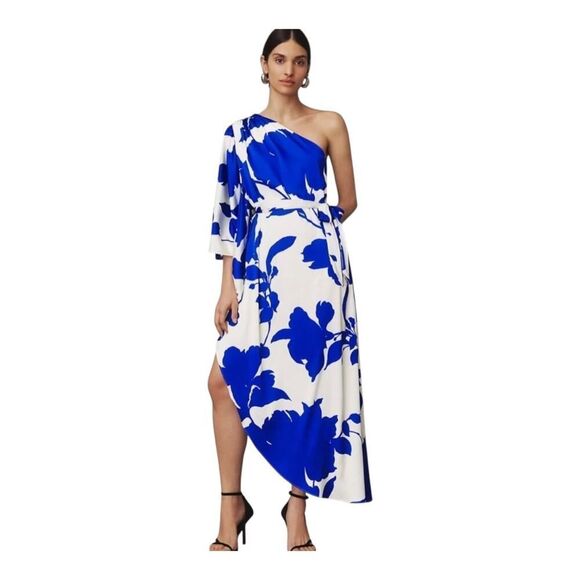 Hutch Anthropologie Floral One Shoulder Satin Maxi Dress Size 4 - Picture 7 of 10